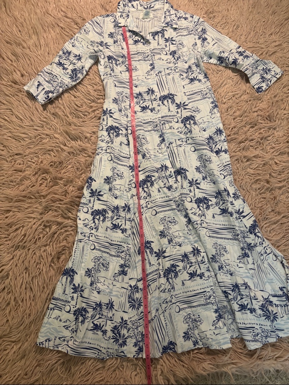 Calypso St. Barth Saint Tropez Tropical Coastal Toile Linen Blend Shirt Dress - Picture 9 of 14
